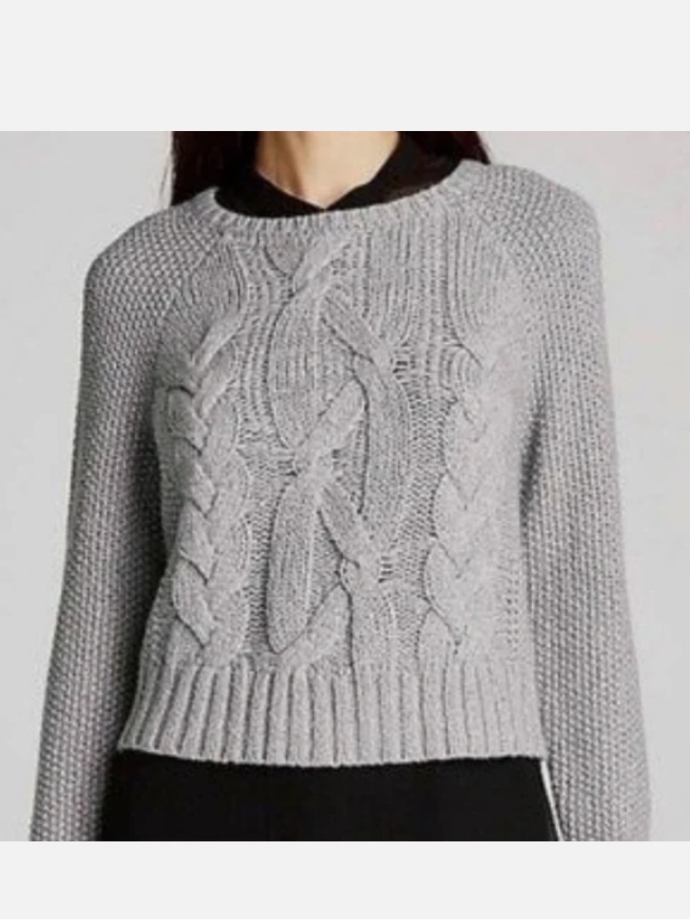 Eileen Fisher Project Moon Lofty Gray Moon Merino Wool Cable Knit Crew Sweater